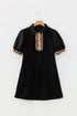 Leopard Print Patchwork Zip Collared Puff Sleeve Mini Dress