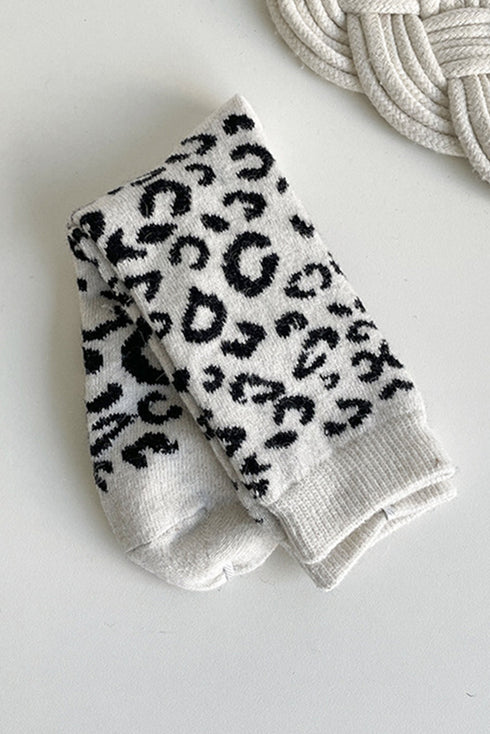 Leopard Print Pattern Wool Knit Tube Socks
