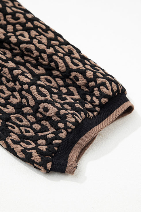 Leopard Print Puffy Bracelet Sleeve Round Neck Top