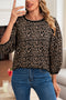 Leopard Print Puffy Bracelet Sleeve Round Neck Top