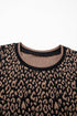 Leopard Print Puffy Bracelet Sleeve Round Neck Top