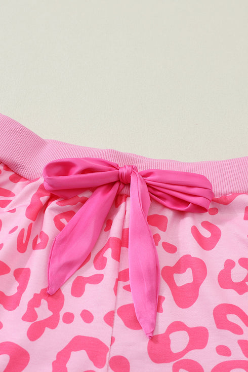 Leopard Print Pullover And Drawstring Shorts Lounge Set