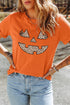 Leopard Print Pumpkin Face Round Neck Tee