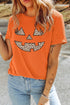 Leopard Print Pumpkin Face Round Neck Tee