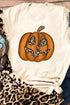 Leopard Print Pumpkin Graphic Crew Neck Short Sleeve Tee
