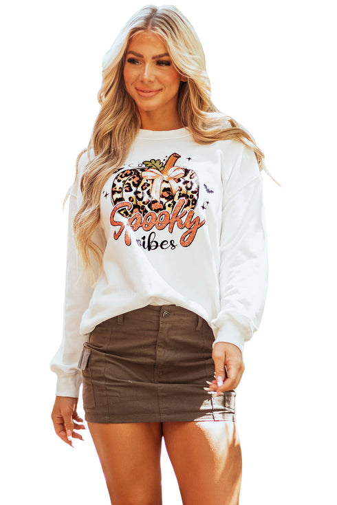 Leopard Print Pumpkin Graphic Crew Neck Sweatshirt
