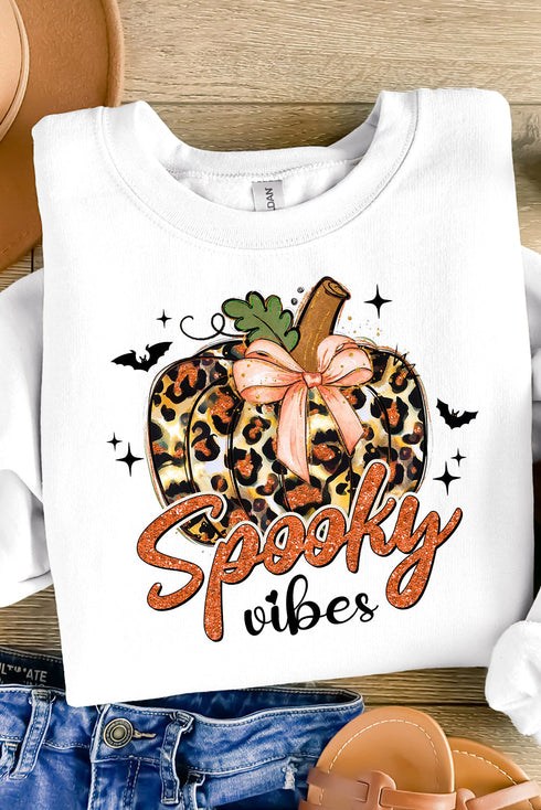 Leopard Print Pumpkin Graphic Crew Neck Sweatshirt