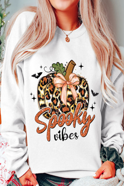 Leopard Print Pumpkin Graphic Crew Neck Sweatshirt
