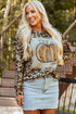 Leopard Print Pumpkin Graphic Long Sleeve Top