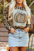 Leopard Print Pumpkin Graphic Long Sleeve Top