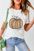 Leopard Print Pumpkin Graphic Short Sleeve Crew Neck Shirt