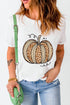 Leopard Print Pumpkin Graphic Short Sleeve Crew Neck Shirt