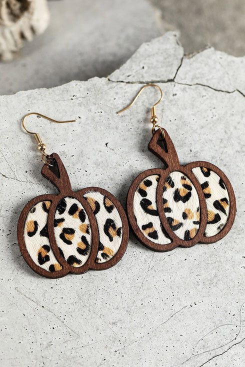 Leopard Print Pumpkin Shape Faux Leather Western Drop Earrings
