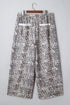 Leopard Print Raw Edge Drawstring Wide Leg Pants