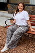 Leopard Print Raw Edge Drawstring Wide Leg Pants