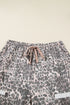 Leopard Print Raw Edge Drawstring Wide Leg Pants