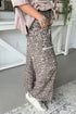 Leopard Print Raw Edge Drawstring Wide Leg Pants