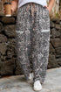 Leopard Print Raw Edge Drawstring Wide Leg Pants