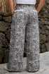 Leopard Print Raw Edge Drawstring Wide Leg Pants