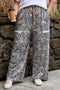Leopard Print Raw Edge Drawstring Wide Leg Pants