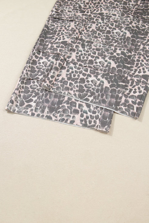 Leopard Print Raw Edge Drawstring Wide Leg Pants
