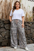 Leopard Print Raw Edge Drawstring Wide Leg Pants