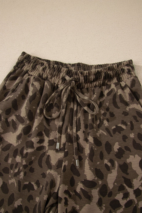 Leopard Print Raw Seam Patchwork Wide Leg Pant Set