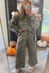 Leopard Print Raw Seam Patchwork Wide Leg Pant Set