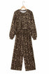Leopard Print Raw Seam Patchwork Wide Leg Pant Set