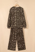 Leopard Print Raw Seam Patchwork Wide Leg Pant Set