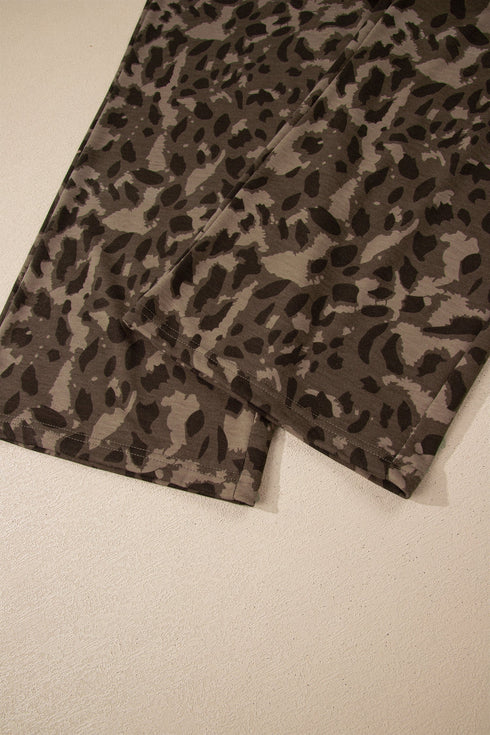 Leopard Print Raw Seam Patchwork Wide Leg Pant Set