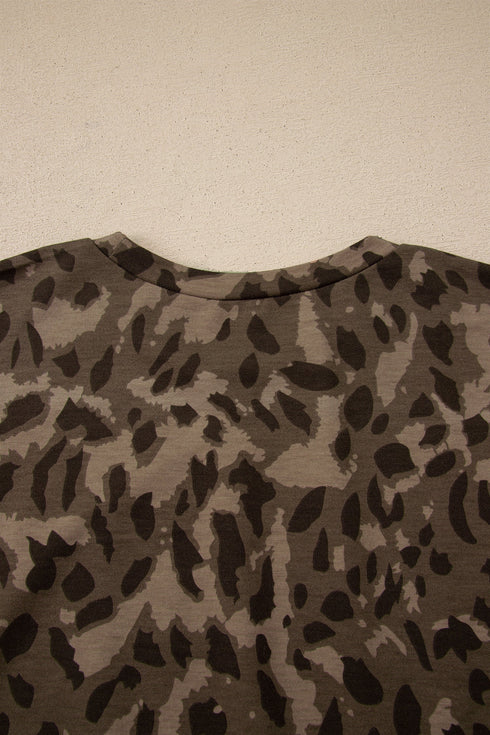 Leopard Print Raw Seam Patchwork Wide Leg Pant Set
