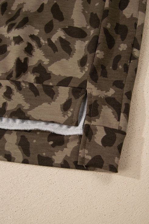 Leopard Print Raw Seam Patchwork Wide Leg Pant Set