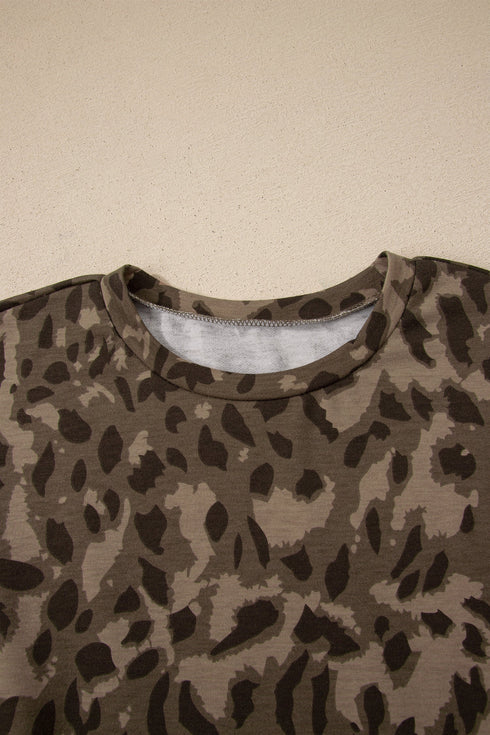 Leopard Print Raw Seam Patchwork Wide Leg Pant Set