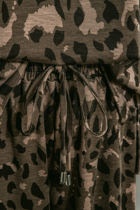 Leopard Print Raw Seam Patchwork Wide Leg Pant Set
