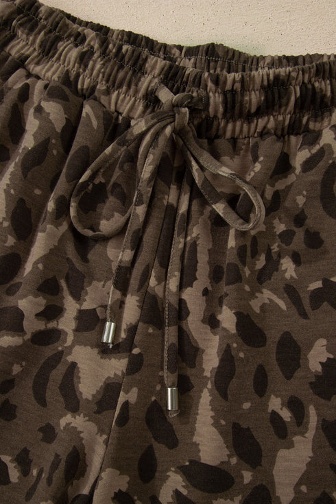 Leopard Print Raw Seam Patchwork Wide Leg Pant Set