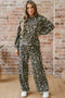 Leopard Print Raw Seam Patchwork Wide Leg Pant Set