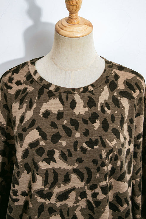 Leopard Print Raw Seam Patchwork Wide Leg Pant Set
