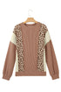 Leopard Print Ribbed Knit Corded Long Sleeve Top