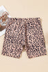 Leopard Print Ribbed Textured Knit Biker Casual Shorts