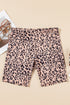 Leopard Print Ribbed Textured Knit Biker Casual Shorts