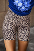 Leopard Print Ribbed Textured Knit Biker Casual Shorts