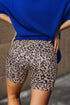 Leopard Print Ribbed Textured Knit Biker Casual Shorts