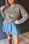 Leopard Print Ribbed Trim Retro Inspired Pullover Sweater