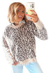 Leopard Print Ribbed Trim Retro Inspired Pullover Sweater