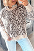 Leopard Print Ribbed Trim Retro Inspired Pullover Sweater