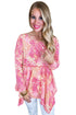 Leopard Print Round Neck Handkerchief Hem Tunic Top