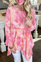 Leopard Print Round Neck Handkerchief Hem Tunic Top