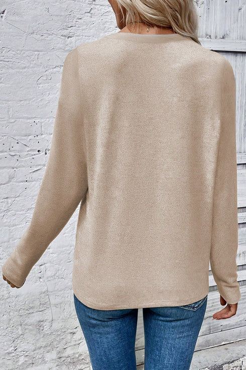 Leopard Print Round Neck Long Sleeve Pullover Top