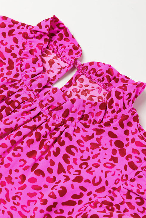 Leopard Print Ruffle Mock Neck Tiered Maxi Dress